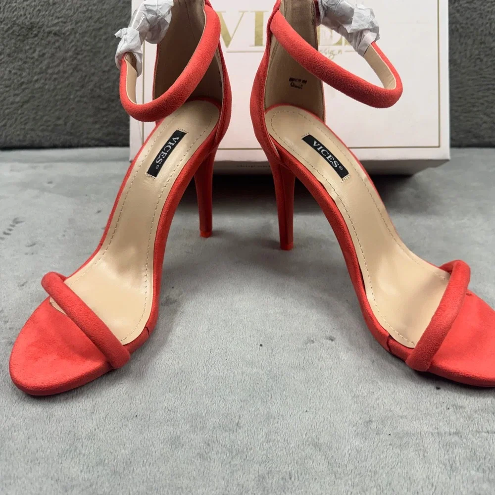 Vices Red Faux Suede Ankle Strap Stiletto‎ Sandals Heels 5074-23 Mens Size 36
